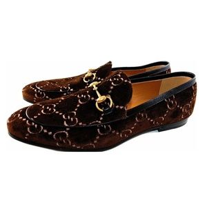 GUCCI Brown GG Velvet Jordaan Loafers Shoe
